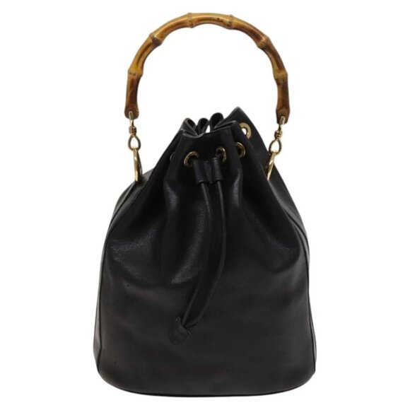 GUCCI Bamboo Hand Bag Leather 2way Dark Brown Gold Auth 125616 - Picture 2 of 16